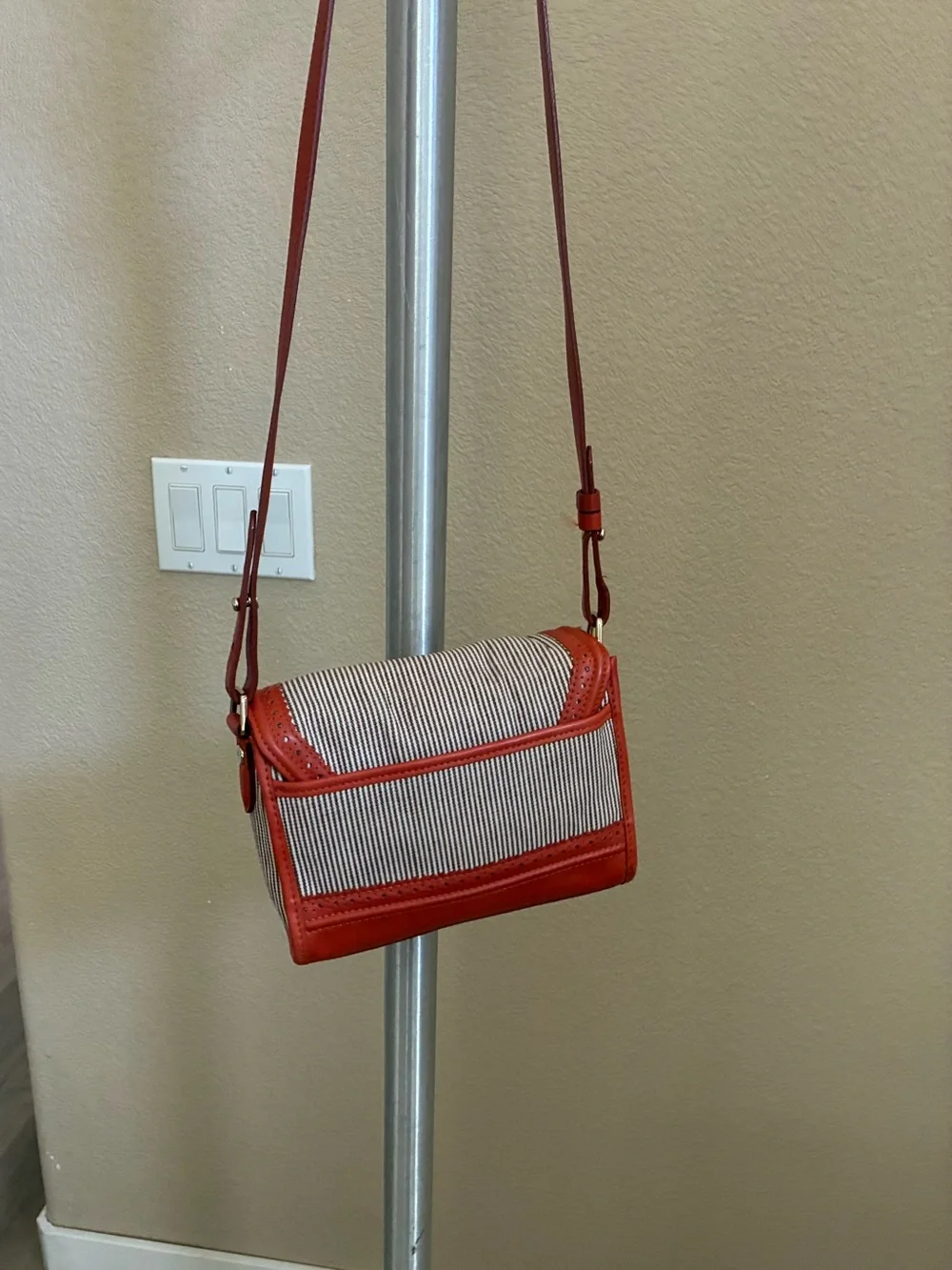 Cole Haan Red and Navy Striped Crossbody Bag